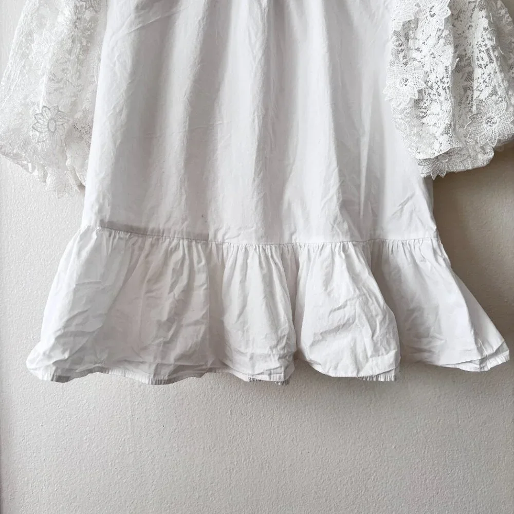 Zara White Embroidered Lace Sleeve Peplum Top